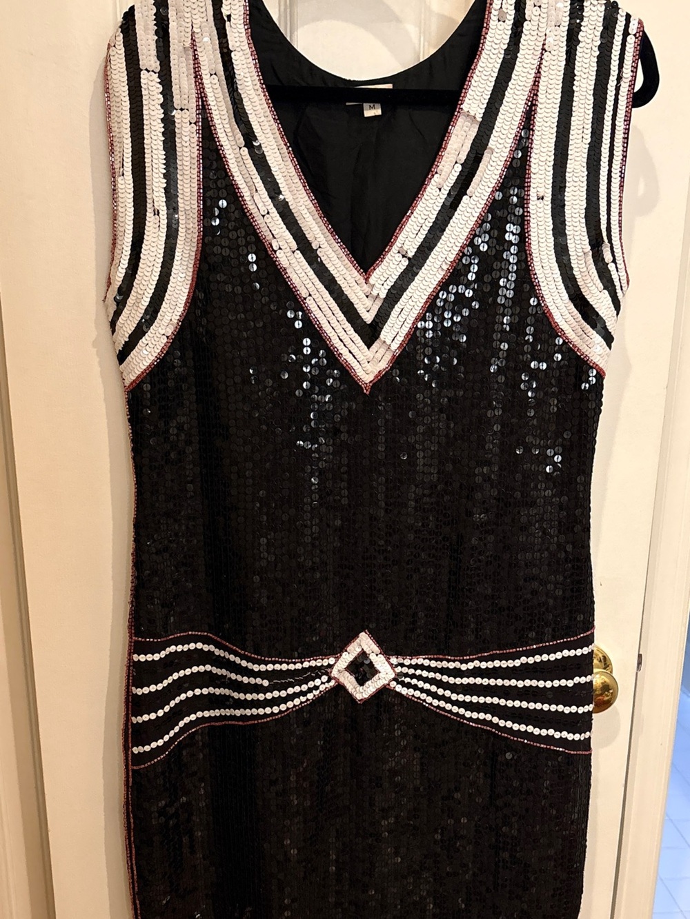 Black Vintage Sequin Sleeveless Beaded V-Neck Dress